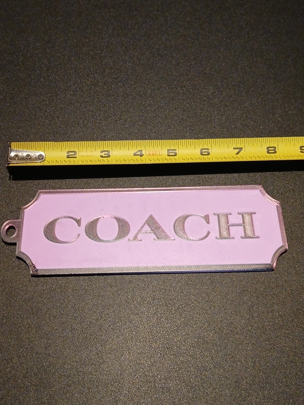 Coach Tag Purple Plastic Sign Large 8" X 3"